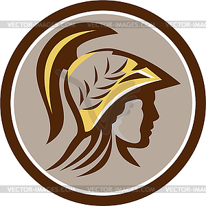 Minerva Head Helmet Circle Retro - vector image