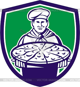 Chef Cook Serving Pizza Crest Retro - vector image