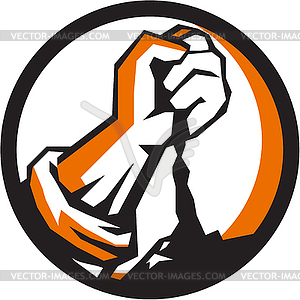 Clenched Fist Pouring Dirt Circle Retro - vector image