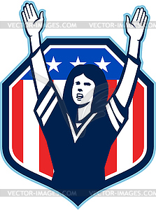 Female American Football Fan Shield Shield Retro - vector clipart