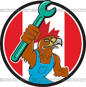 Hawk Mechanic Spanner Canada Flag Cartoon - stock vector clipart