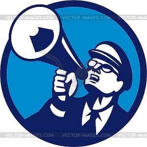 Nerd Shouting Megaphone Circle Retro - vector clip art