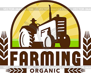 Tractor Wheat Organic Farming Crest Retro - vector EPS clipart