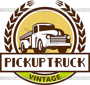 Vintage Pick Up Truck Circle Wreath Retro - vector image