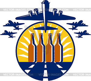 B-17 Heavy Bomber Beer Bottle Circle Retro - vector image