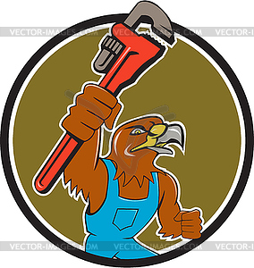 Hawk Plumber Wrench Circle Cartoon - vector EPS clipart