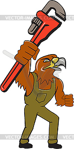 Hawk Mechanic Pipe Wrench Cartoon - vector image