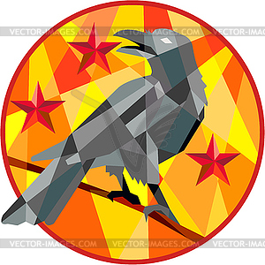 Crow Perch Stars Circle Low Polygon - vector EPS clipart