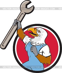 Bald Eagle Mechanic Spanner Circle Cartoon - vector clip art