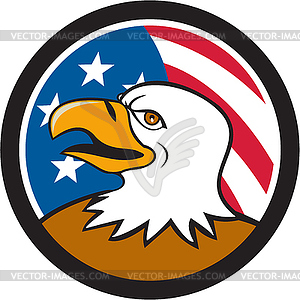 Bald Eagle Head Smiling USA Flag Circle Cartoon - vector clip art