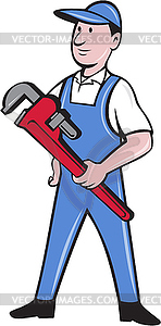 Handyman Pipe Wrench Standing Cartoon - vector clipart