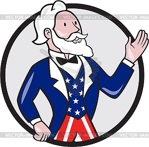 Uncle Sam American Waving Hand Circle Cartoon - vector clip art