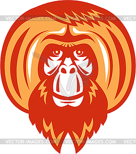 Orangutan Bearded Front Retro - vector clipart