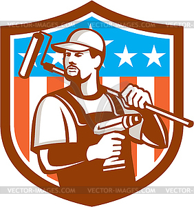 Handyman Cordless Drill Paintroller Crest Flag Retro - stock vector clipart