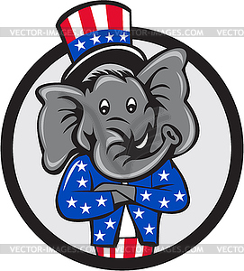 Republican Elephant Mascot Arms Crossed Circle - vector clipart