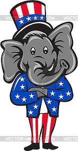 Republican Elephant Mascot Arms Crossed Standing - royalty-free vector image