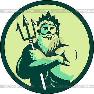 Triton Arms Crossed Trident Circle Retro - vector clipart