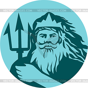 Triton Trident Front Circle Retro - vector image