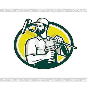 Handyman Bearded Drill Paintroller Oval Retro - vector clip art