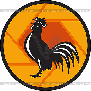 Rooster Crowing Shutter Circle Retro - vector image