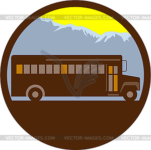 School Bus Vintage Mountains Circle Retro - vector image