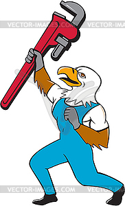 Plumber Eagle Standing Pipe Wrench Cartoon - vector clip art