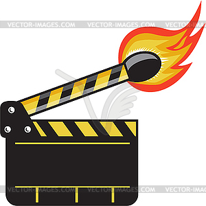 Clapper Board Match Stick On Fire Retro - vector clipart