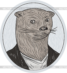 Otter Head Blazer Shirt Oval Drawing - vector clipart