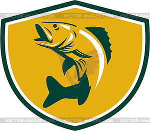 Walleye Fish Jumping Crest Retro - vector image