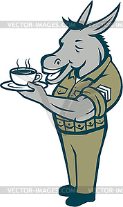 Donkey Sergeant Army Standing Drinking Coffee - vector clip art