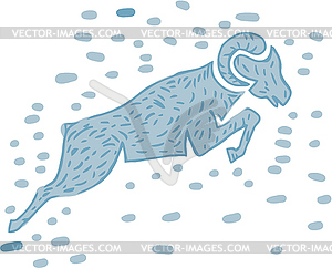 Ram Goat Jumping Watercolor - royalty-free vector clipart