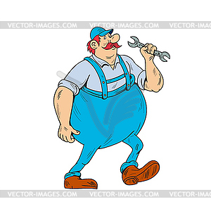 German Repairman Marching Spanner Cartoon - vector image