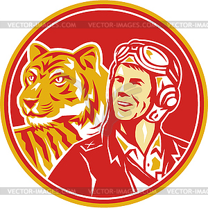 World War 2 Pilot Airman Tiger Circle Retro - vector clipart