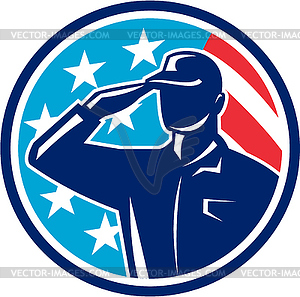 American Soldier Serviceman Saluting Flag Circle - vector clipart