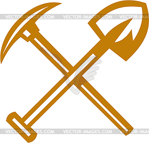 Pick Axe Shovel Crossed Retro - vector image