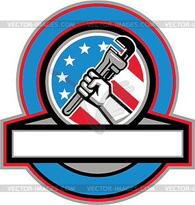 Водопроводчик Рука Ключ трубный Флаг США Круг - векторная иллюстрация