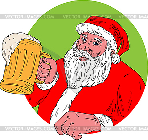 Santa Claus Drinking Beer Drawing - vector clipart
