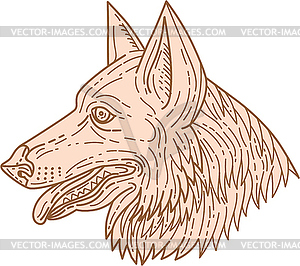 German Shepherd Dog Head Mono Line - vector image