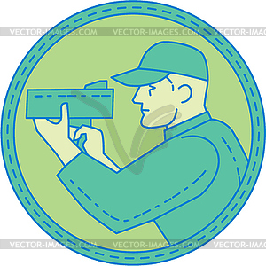 Policeman Speed Radar Gun Circle Mono Line - vector clipart