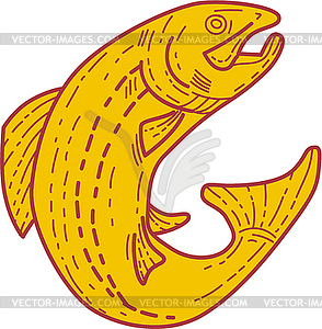 Rainbow Trout Jumping Mono Line - royalty-free vector image