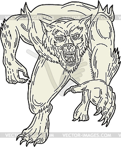 Werewolf Monster Running Mono Line - vector clip art