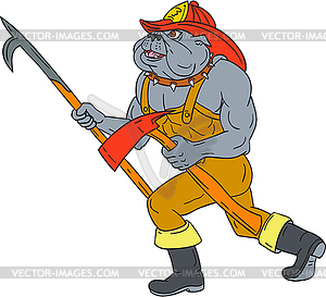 Bulldog Firefighter Pike Pole Fire Axe Drawing - vector clipart