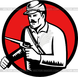 Union Soldier With Pistol Circle Woodcut - vector clipart / vector image