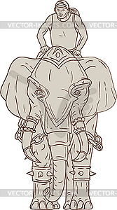 War Elephant Mahout Rider Drawing - vector clip art