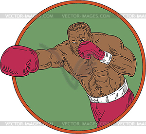 African-American Boxer Right Hook Circle Drawing - vector clip art