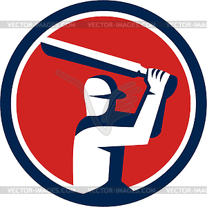 Cricket Player Batting Circle Retro - vector image