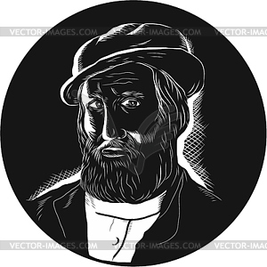 Hernan Cortes Conquistador Woodcut - vector clipart