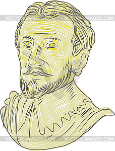 15th Century Spanish Explorer Bust Drawing - vector image