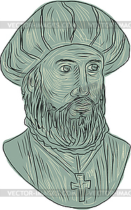 Vasco da Gama Explorer Bust Drawing - vector clipart