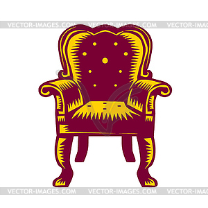 Baroque Grand Arm Chair Woodcut - vector clip art
